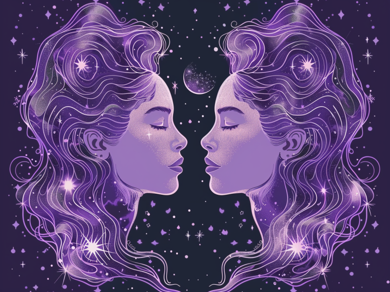 Zwei Frauen in Lila im Universum