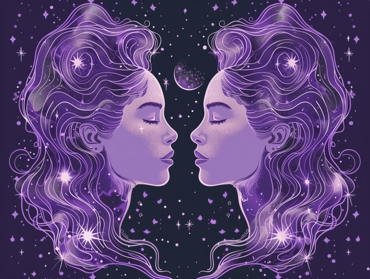 Zwei Frauen in Lila im Universum